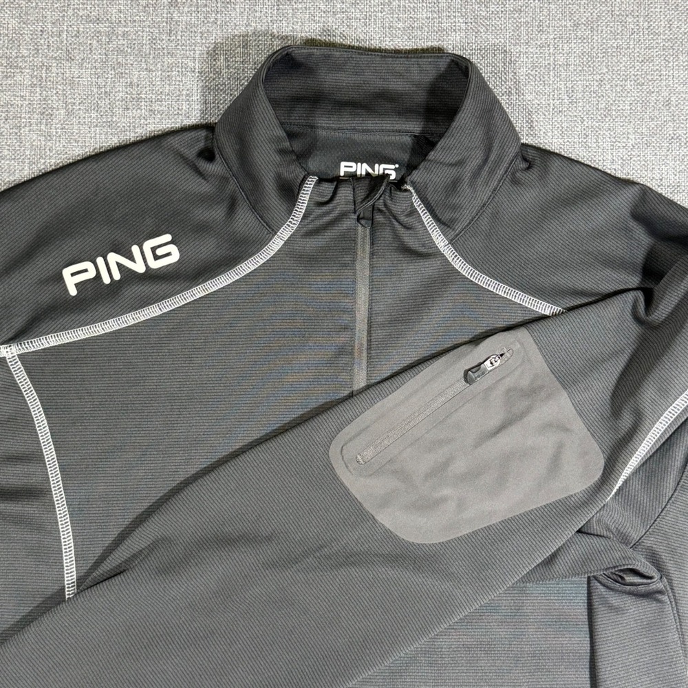 Ping Golf Performance Quarter Zip Pullover Mens L Gray Athletic Golf Gym Sporty